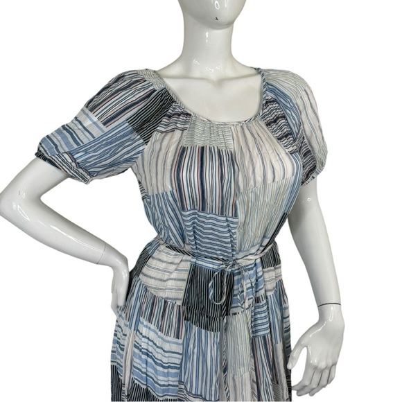 Ann Taylor LOFT Patchwork Tie Waist modest classy Tiered Midi long Dress Sz M - Picture 9 of 11